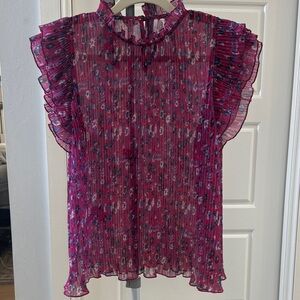 Anthropologie Floral Ruffle Sleeve Top - Pink